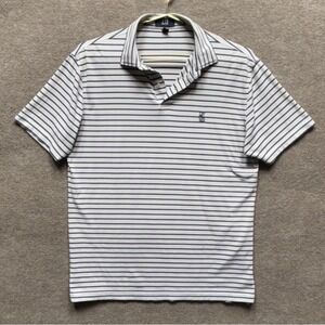 Dunhill Links Polo Shirt Men Medium White Blue Stripe Golf Athleisure EUC